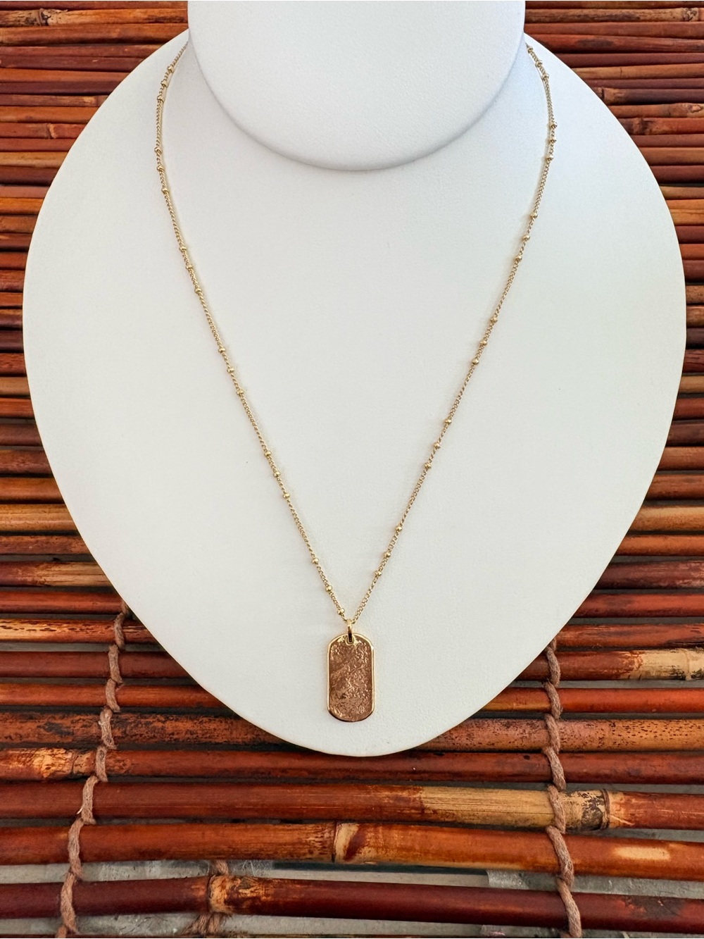 Gorjana Textured Gold Plated Dog Tag Pendant Necklace 19”